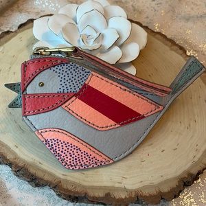 NWT FOSSIL SOFIA ZIP COIN BIRD LEATHER POUCH!